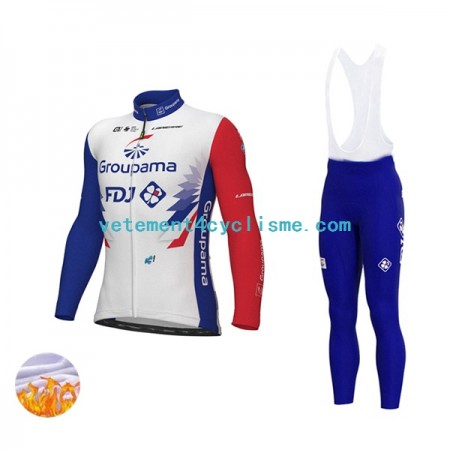 Homme Tenue Cycliste Manches Longues et Collant à Bretelles Hiver Thermal Fleece 2022 Groupama-FDJ N001